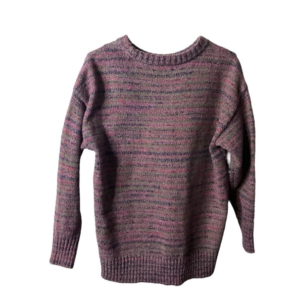 SO Oversized Sweater Multi Striped Colored Heart Cozy Fall Collegiate Women SZ S - Picture 3 of 7